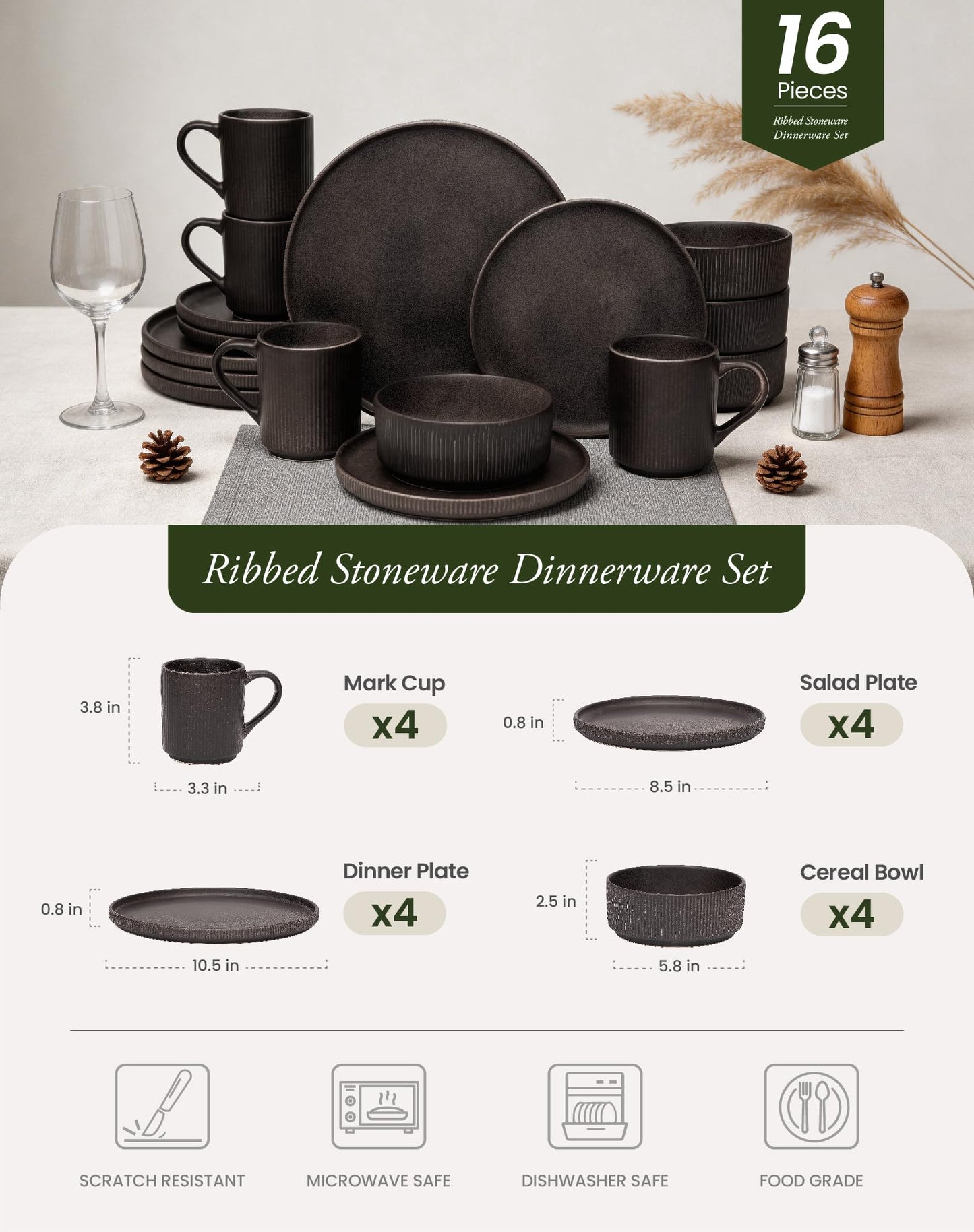 OTAGO Stoneware Dinnerware Set Matte Reactive, Microwave & Dishwasher Safe, for Kitchen, Dinner & Dining