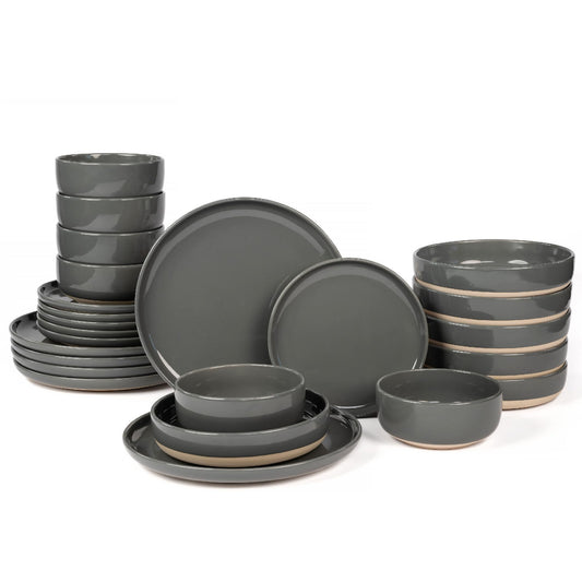 OTAGO 24-Piece Dinnerware Sets for 4, Ceramic Plates and Bowls Set with Partially Unglazed Base, Handcrafted Look, Stoneware Dishes Set for Kitchen, Dinner & Dining, Microwave & Dishwasher Safe