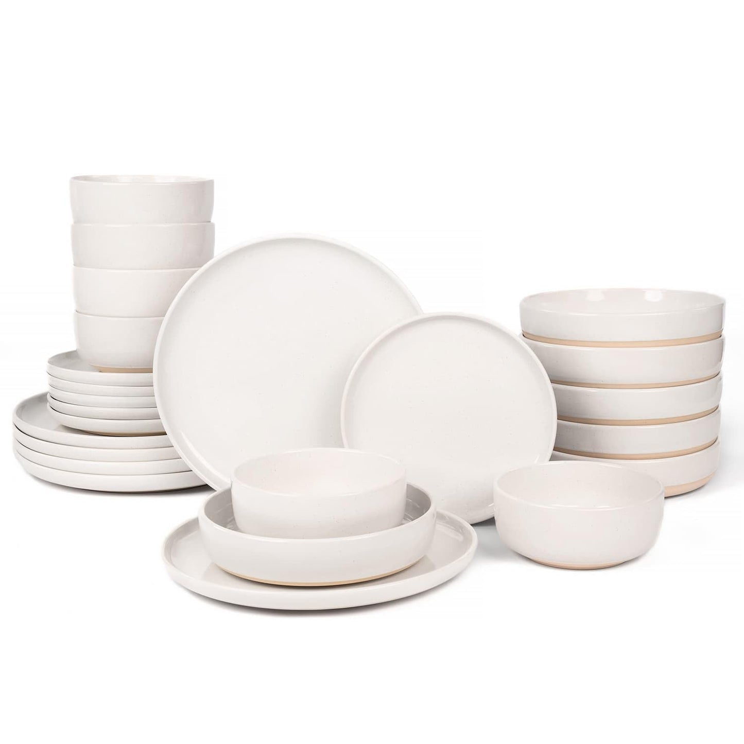 OTAGO 24-Piece Dinnerware Sets for 4, Ceramic Plates and Bowls Set with Partially Unglazed Base, Handcrafted Look, Stoneware Dishes Set for Kitchen, Dinner & Dining, Microwave & Dishwasher Safe