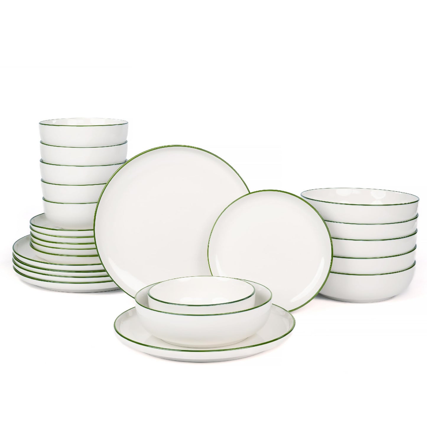 OTAGO 24-Piece Dinnerware Set for 6, White with rim Stoneware Plates and Bowls Sets, Ceramic Dish Set for Kitchen, Dinner & Dining, Microwave & Dishwasher Safe