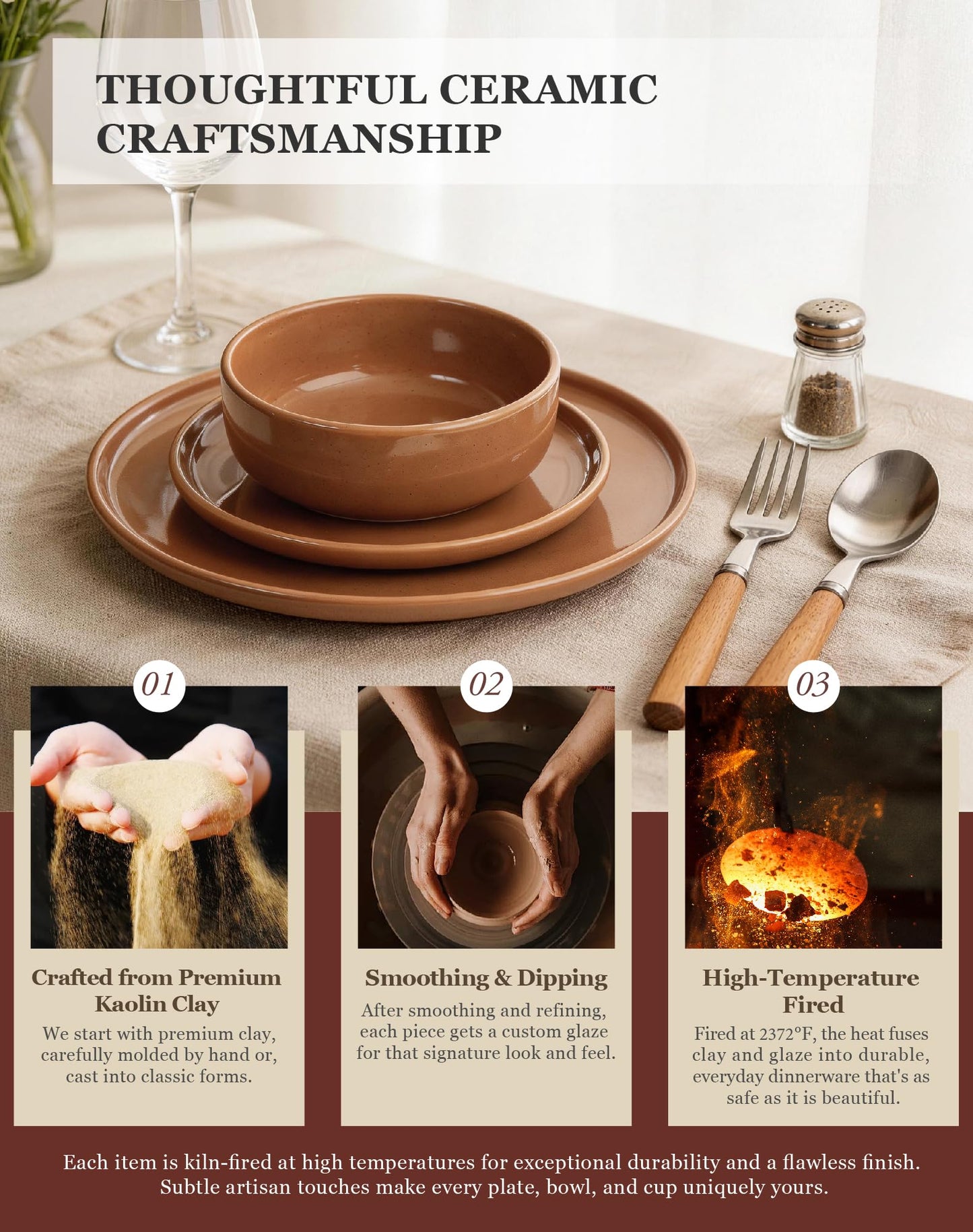 OTAGO 24-Piece Dinnerware Sets Partially Unglazed Base
