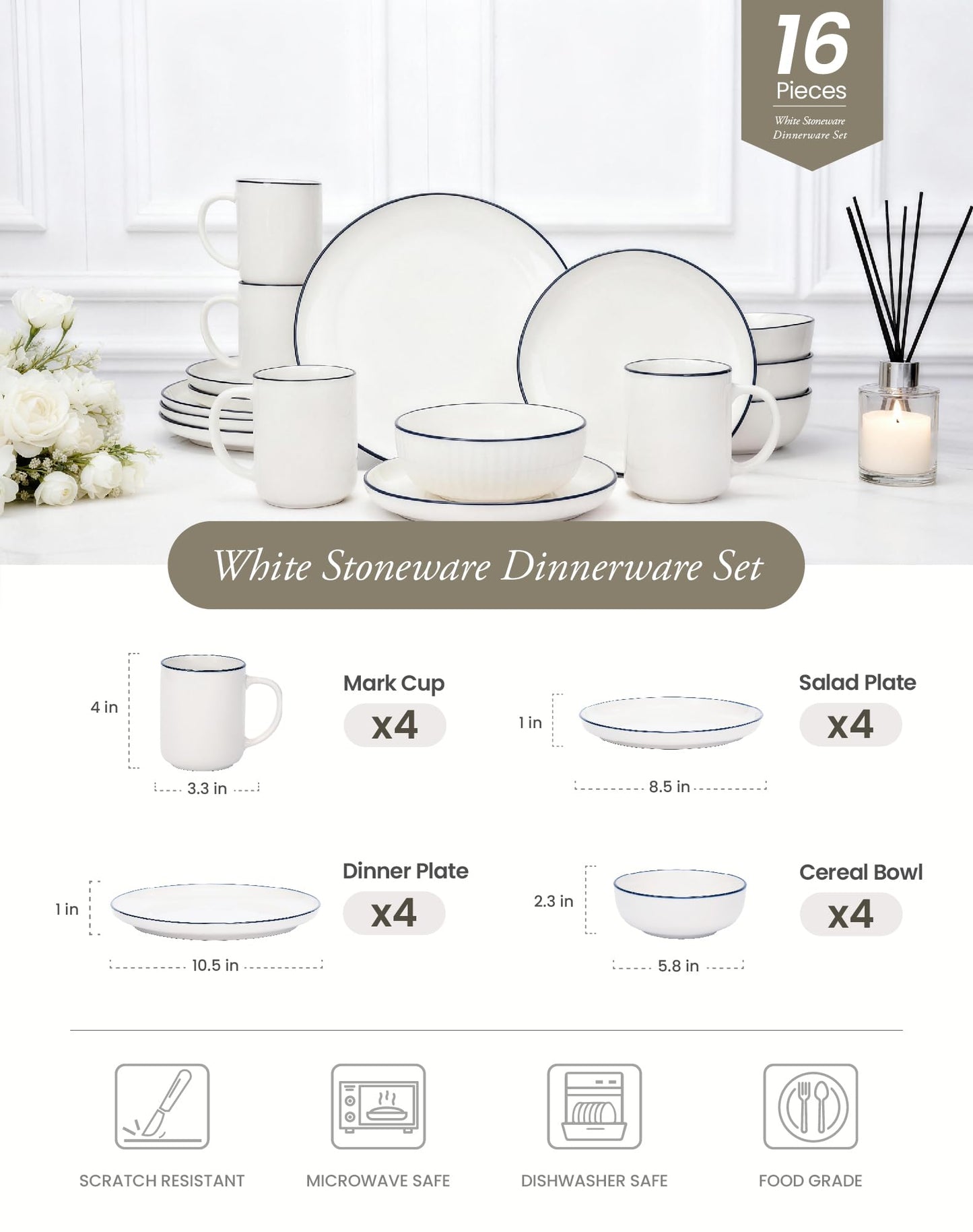OTAGO Porcelain Dinnerware Set wit Cup 16 PC and 24 PC
