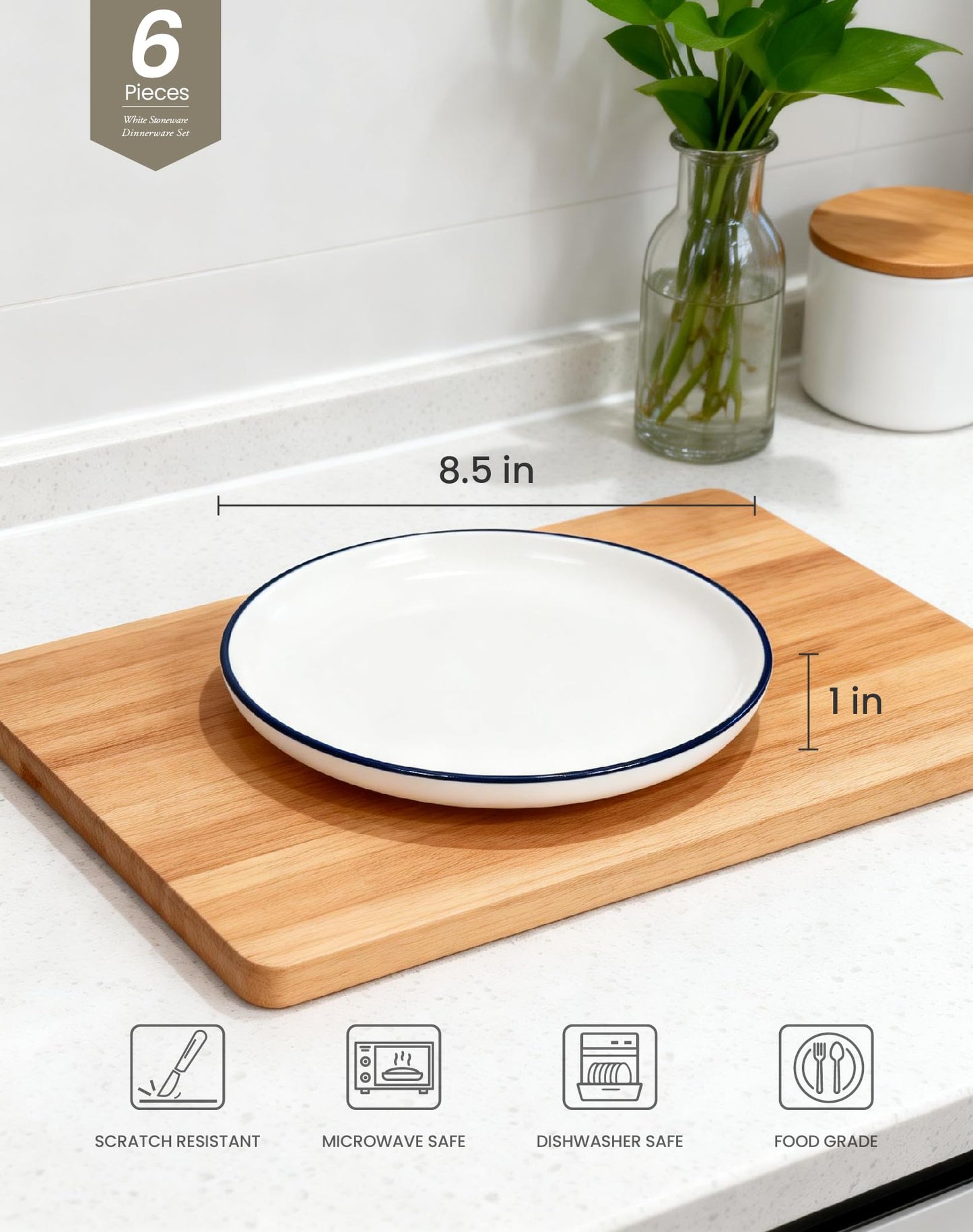 OTAGO Porcelain Medium Plates Set with Rim 4 PC and 6 PC