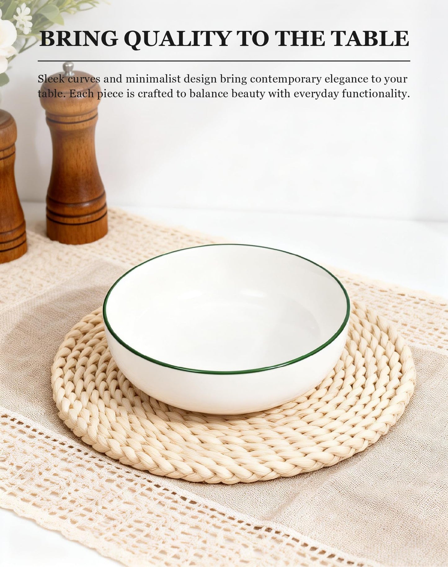 OTAGO Porcelain Large Bowl Set with Rim 4 PC and 6 PC