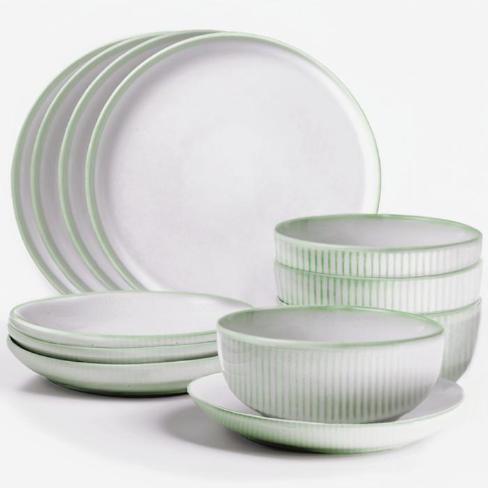 OTAGO Universe Green 66-piece Dinnerware Set, Service for 12