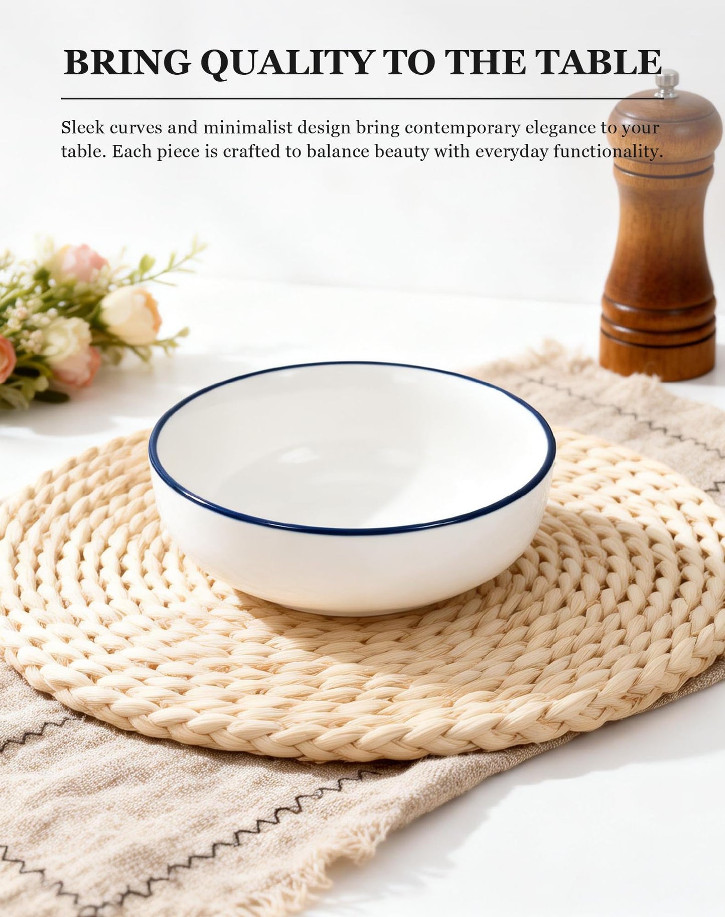 OTAGO Porcelain Large Bowl Set with Rim 4 PC and 6 PC