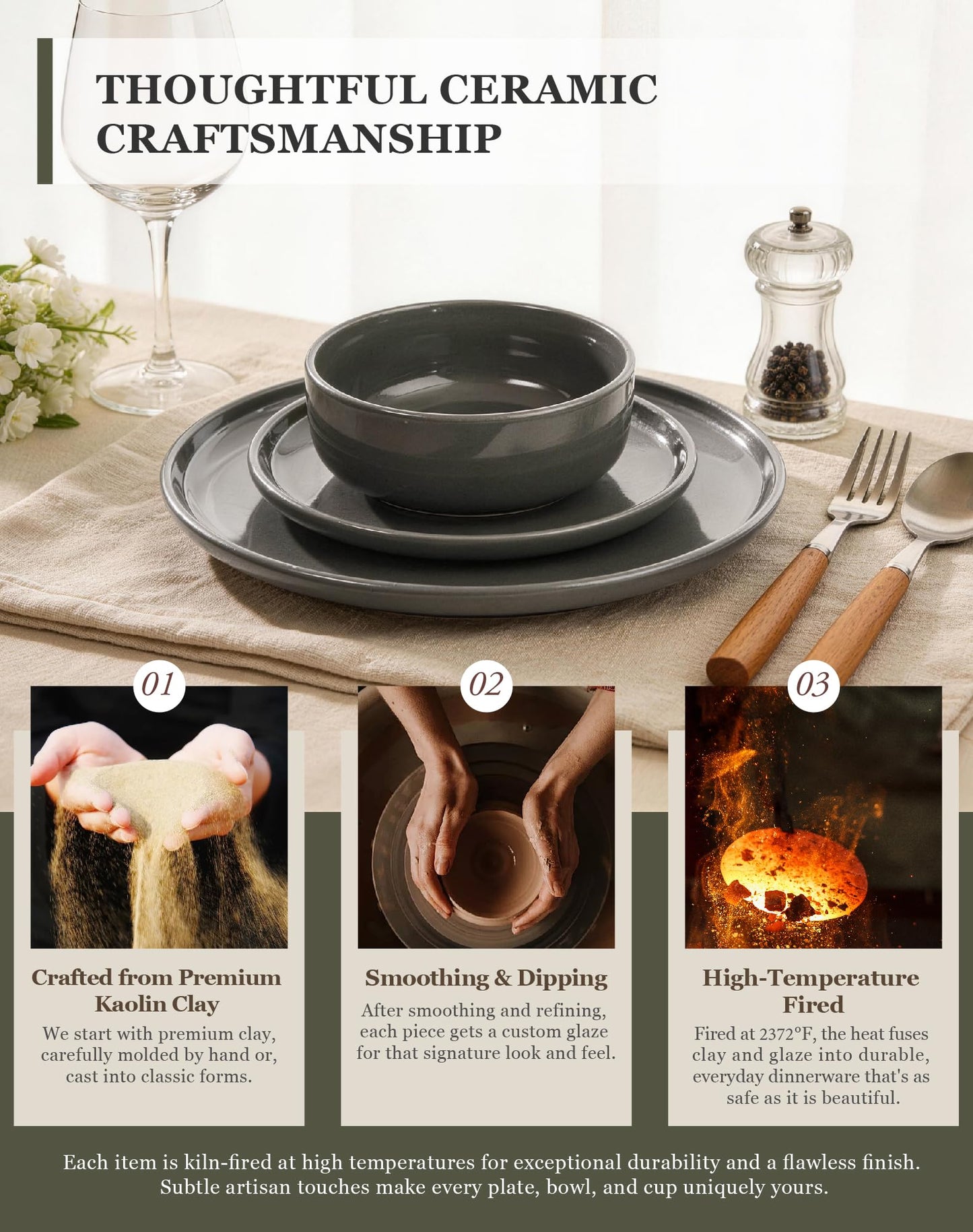 OTAGO 24-Piece Dinnerware Sets Partially Unglazed Base