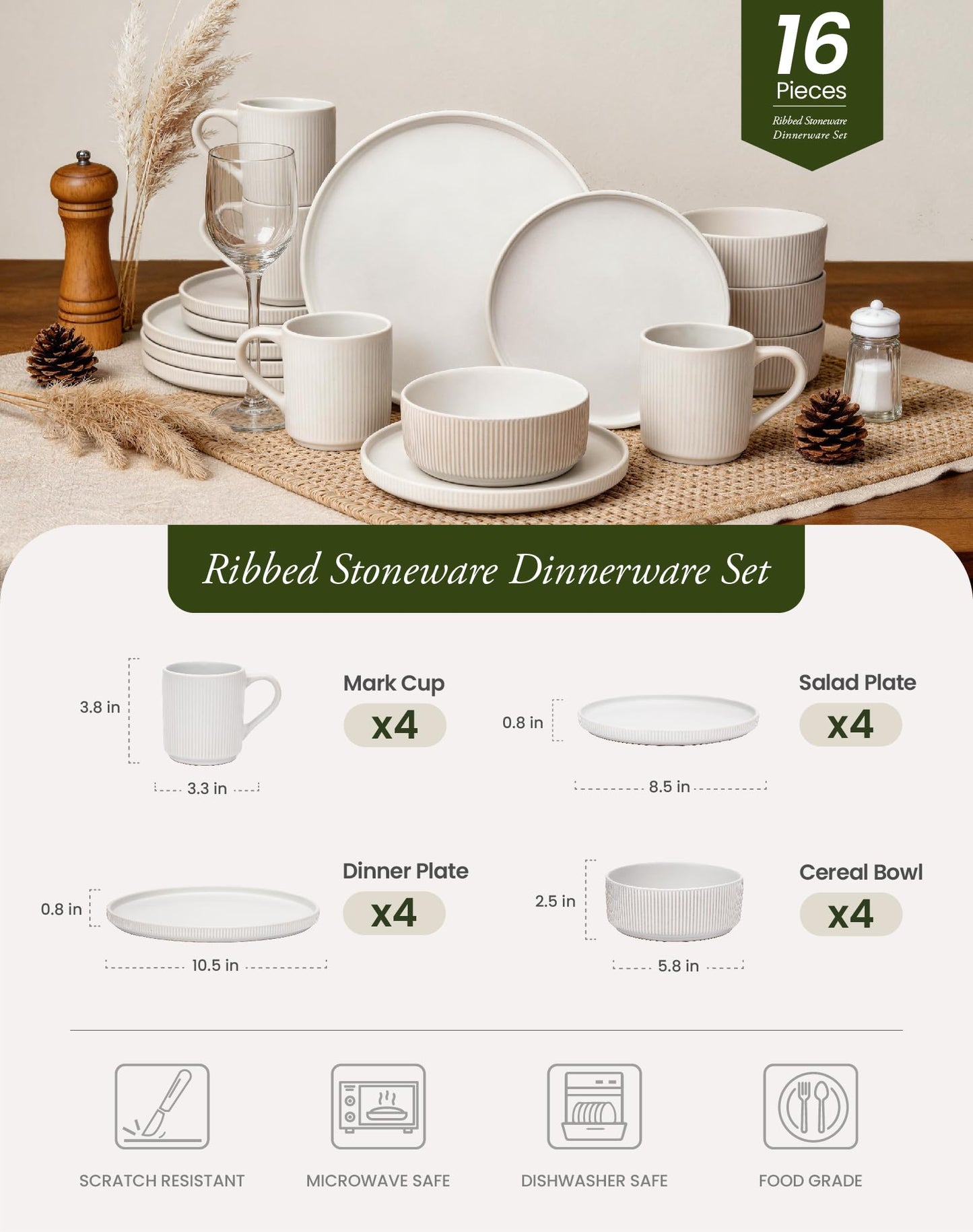 OTAGO Stoneware Dinnerware Set Matte Reactive, Microwave & Dishwasher Safe, for Kitchen, Dinner & Dining