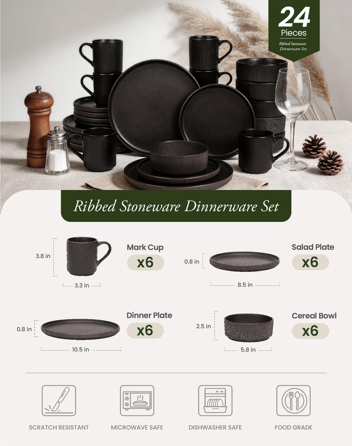 OTAGO Stoneware Dinnerware Set Matte Reactive, Microwave & Dishwasher Safe, for Kitchen, Dinner & Dining