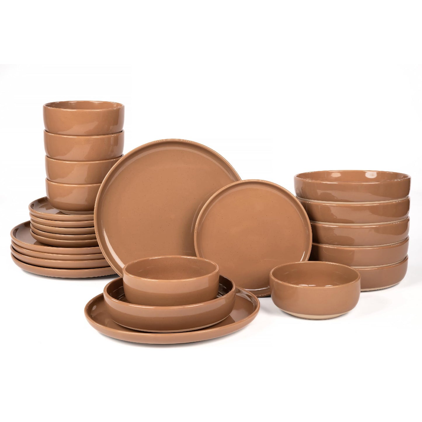 OTAGO 24-Piece Dinnerware Sets for 4, Ceramic Plates and Bowls Set with Partially Unglazed Base, Handcrafted Look, Stoneware Dishes Set for Kitchen, Dinner & Dining, Microwave & Dishwasher Safe