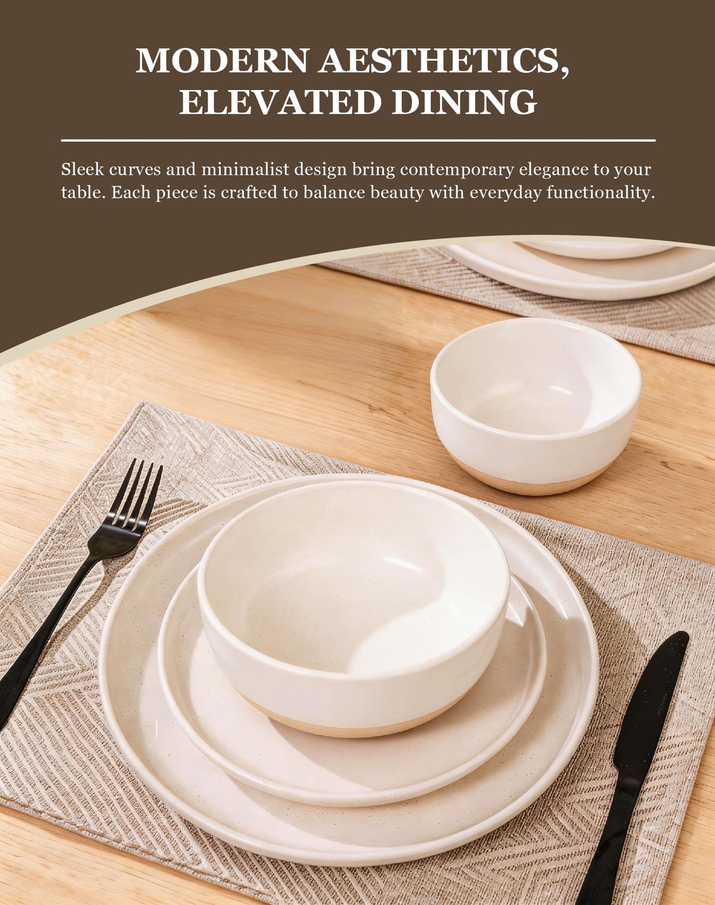 OTAGO 24-Piece Dinnerware Sets for 4, Ceramic Plates and Bowls Set with Partially Unglazed Base, Handcrafted Look, Stoneware Dishes Set for Kitchen, Dinner & Dining, Microwave & Dishwasher Safe