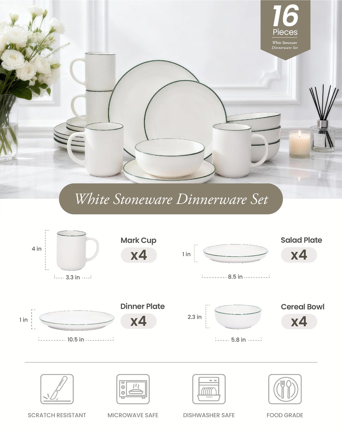 OTAGO Porcelain Dinnerware Set wit Cup 16 PC and 24 PC