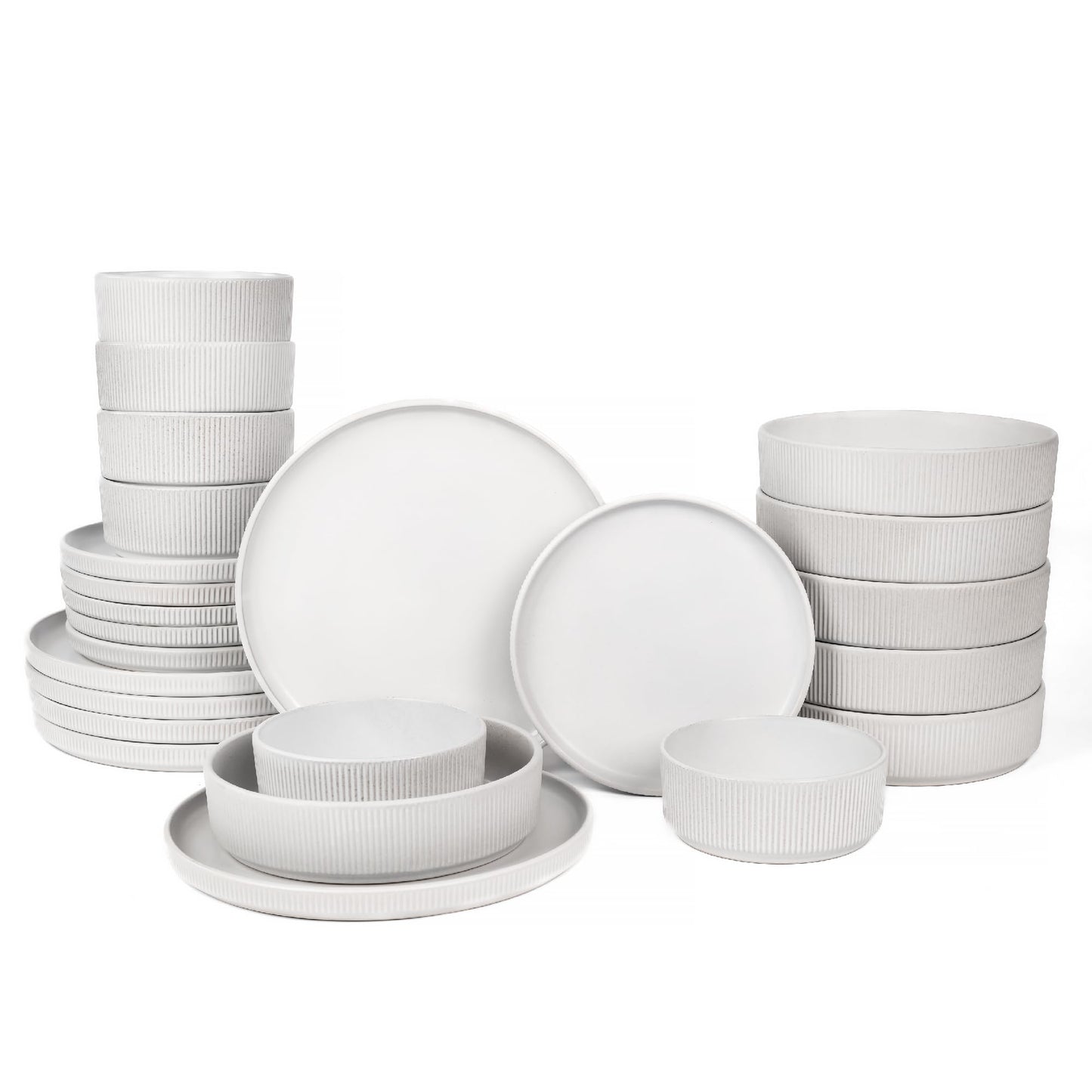 OTAGO 24-Piece Stoneware Dinnerware Set for 6, Ribbed Plates and Bowls Dish Set, Matte Reactive Black, Microwave & Dishwasher Safe, for Kitchen, Dinner & Dining