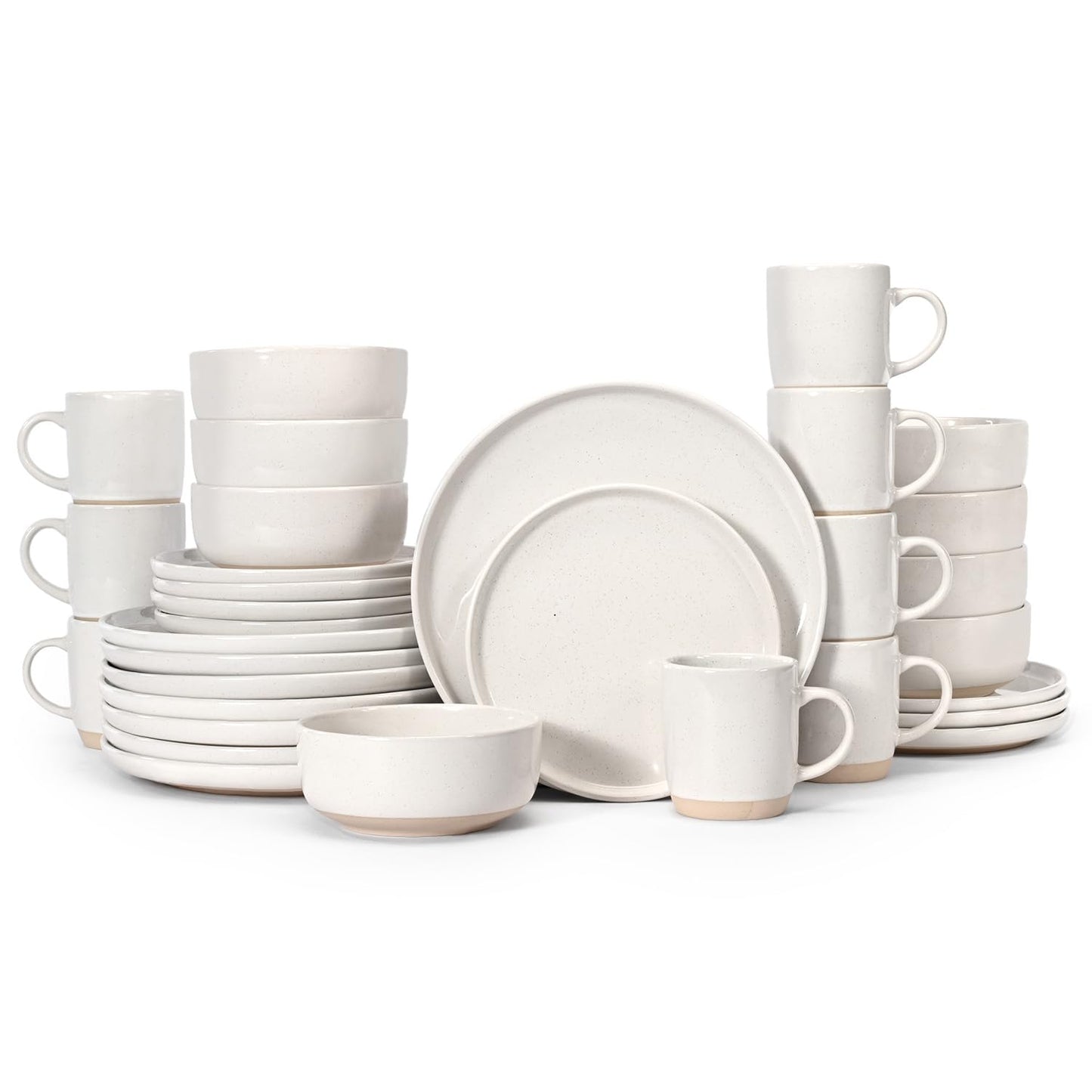OTAGO 32-Piece Stoneware Dinnerware Set for 8 with Mugs, Plates and Bowls Sets Partially Unglazed Base, Scratch Resistant Ceramic Dish Set, Microwave & Dishwasher Safe for Kitchen Dinner Dining
