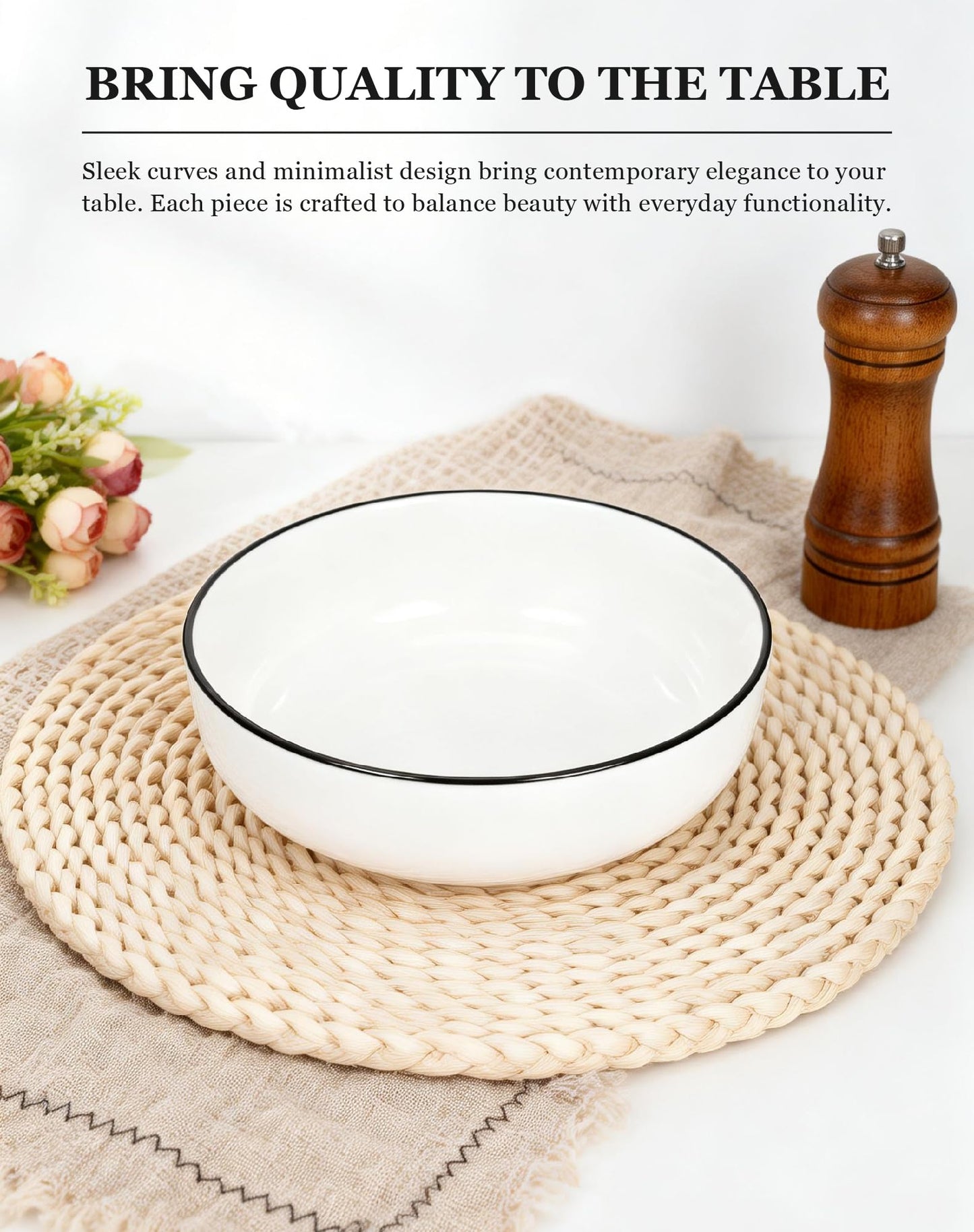 OTAGO Porcelain Large Bowl Set with Rim 4 PC and 6 PC