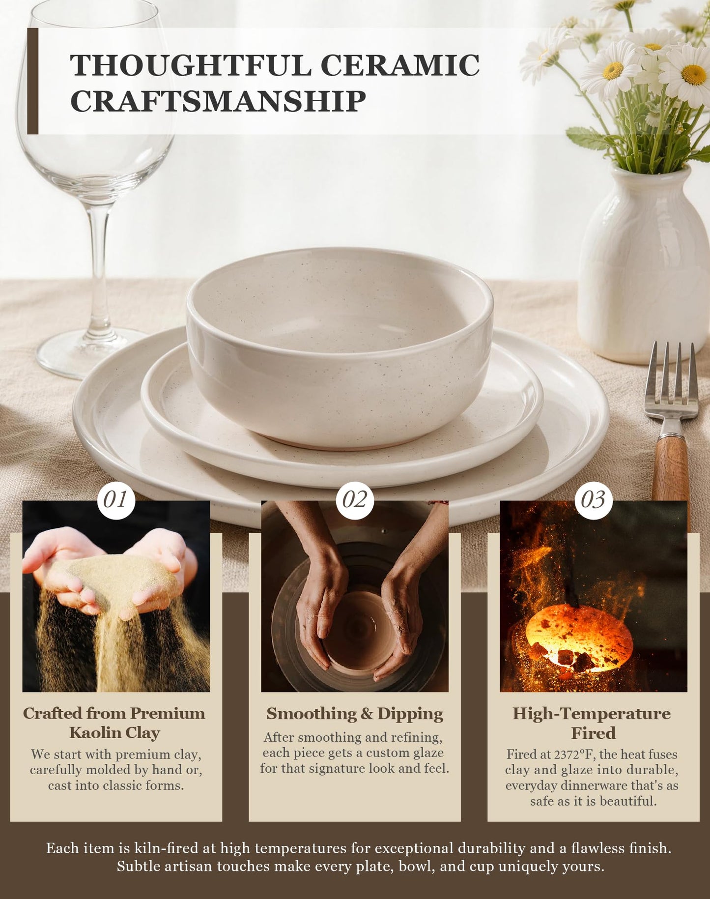 OTAGO 32-Piece Stoneware Dinnerware Set for 8 with Mugs, Plates and Bowls Sets Partially Unglazed Base, Scratch Resistant Ceramic Dish Set, Microwave & Dishwasher Safe for Kitchen Dinner Dining