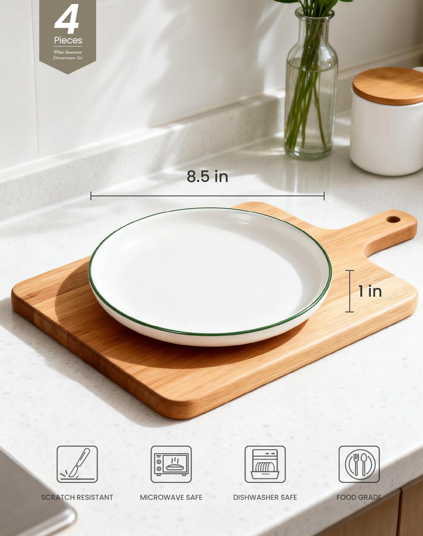 OTAGO Porcelain Medium Plates Set with Rim 4 PC and 6 PC