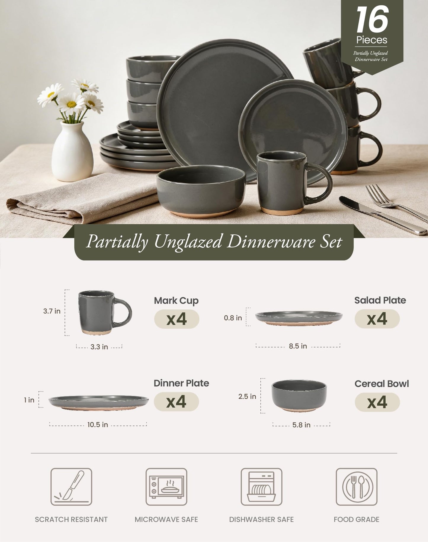 OTAGO 24-Piece Dinnerware Sets Partially Unglazed Base