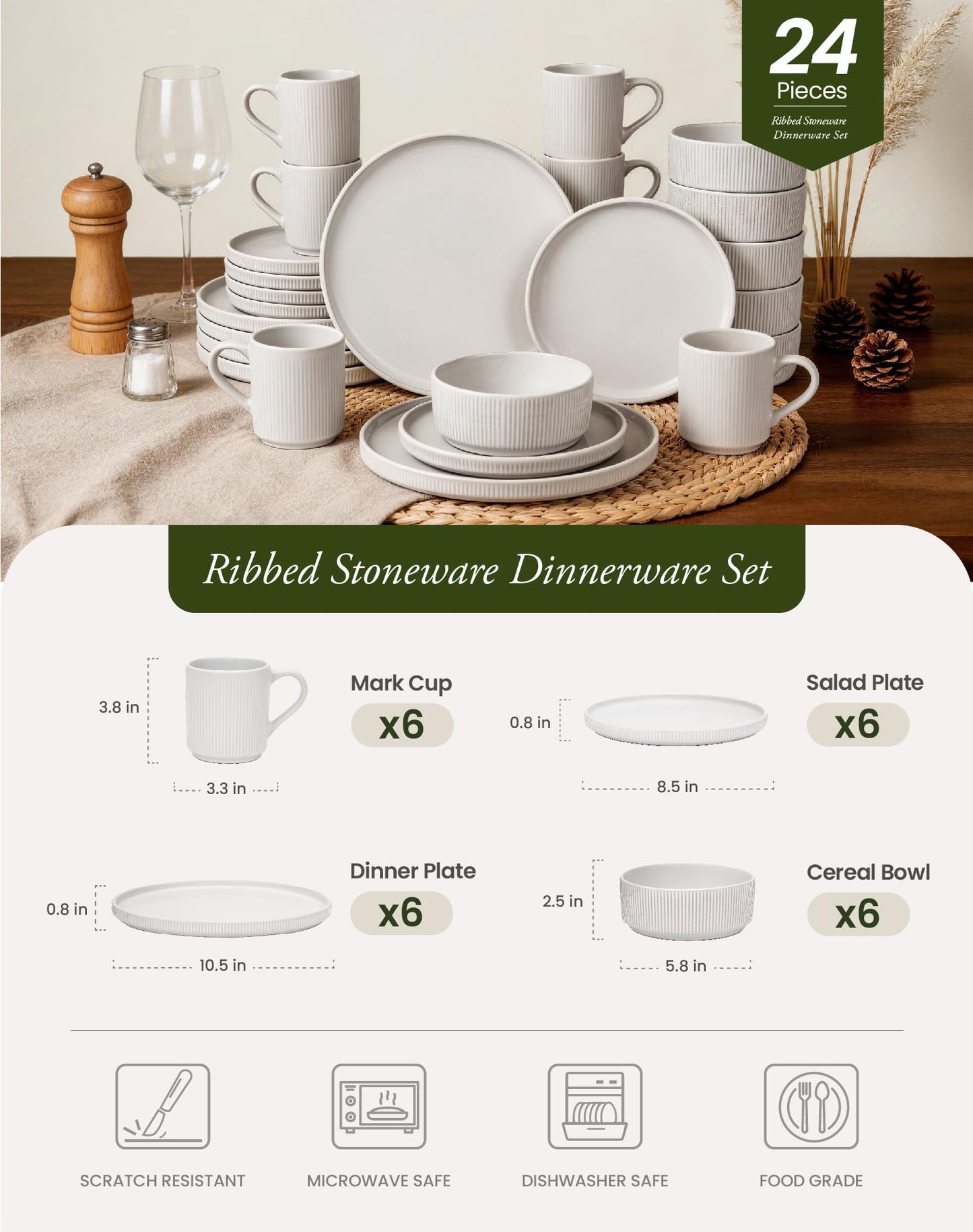 OTAGO Stoneware Dinnerware Set Matte Reactive, Microwave & Dishwasher Safe, for Kitchen, Dinner & Dining