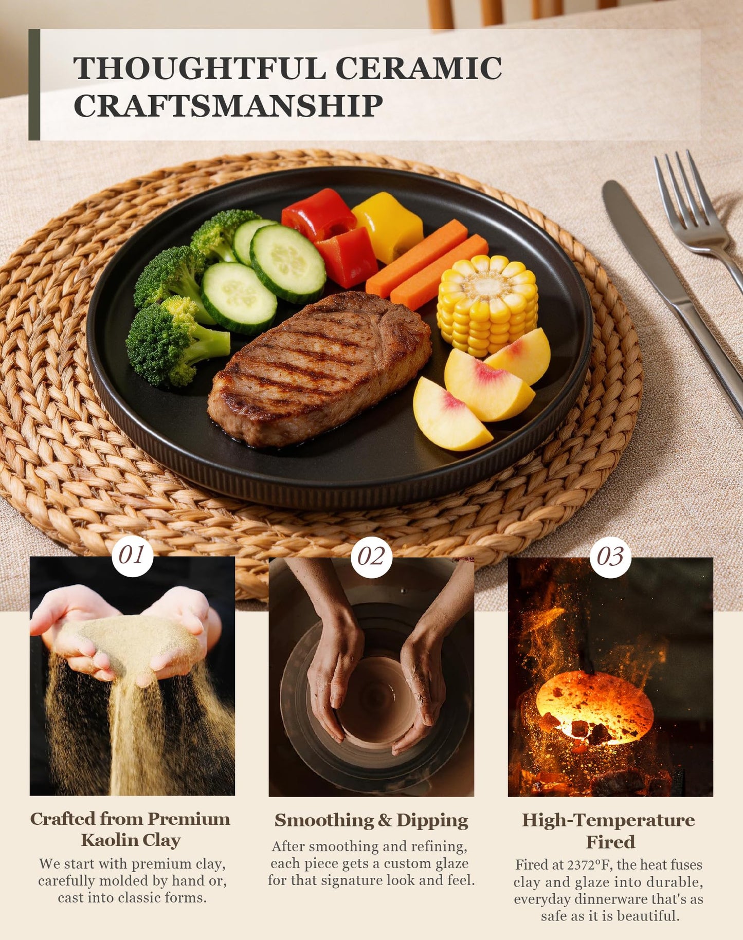 OTAGO Porcelain Large Plates Set Matte Reactive Black 4 PC and 6 PC