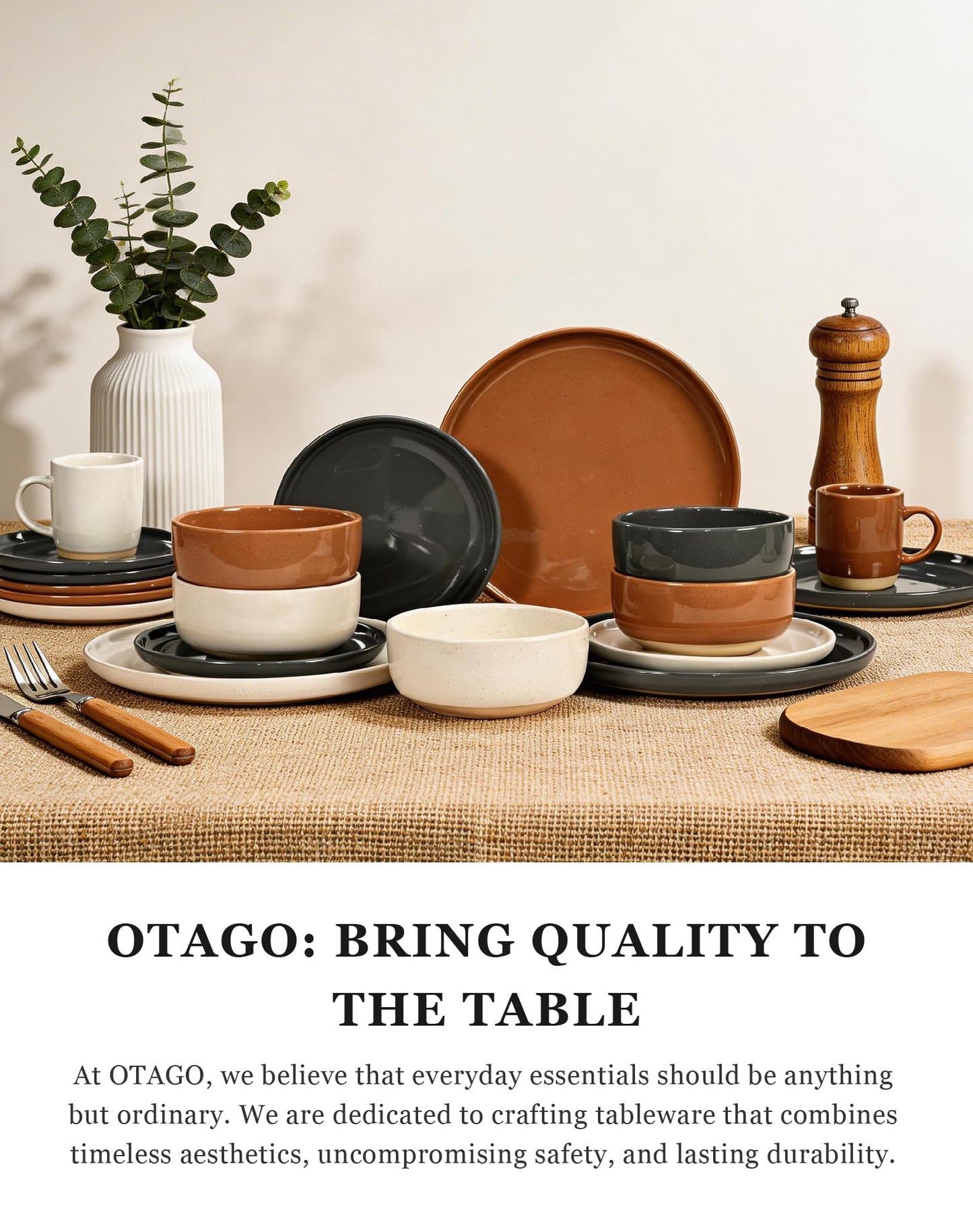 OTAGO Porcelain Bowl Set Partially Unglazed Base 8 Inch