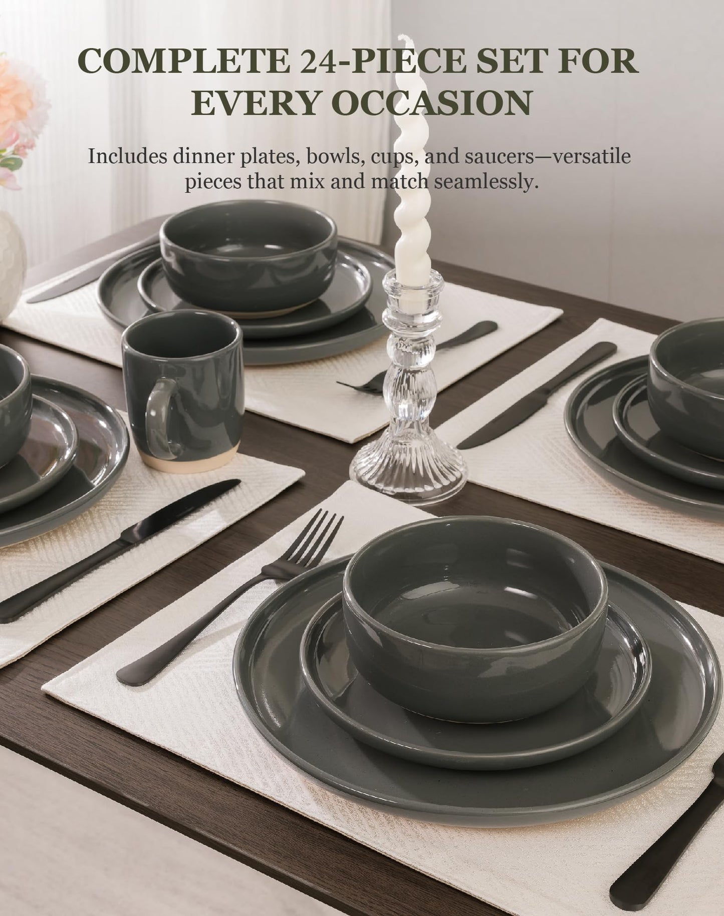 OTAGO 24-Piece Dinnerware Sets Partially Unglazed Base