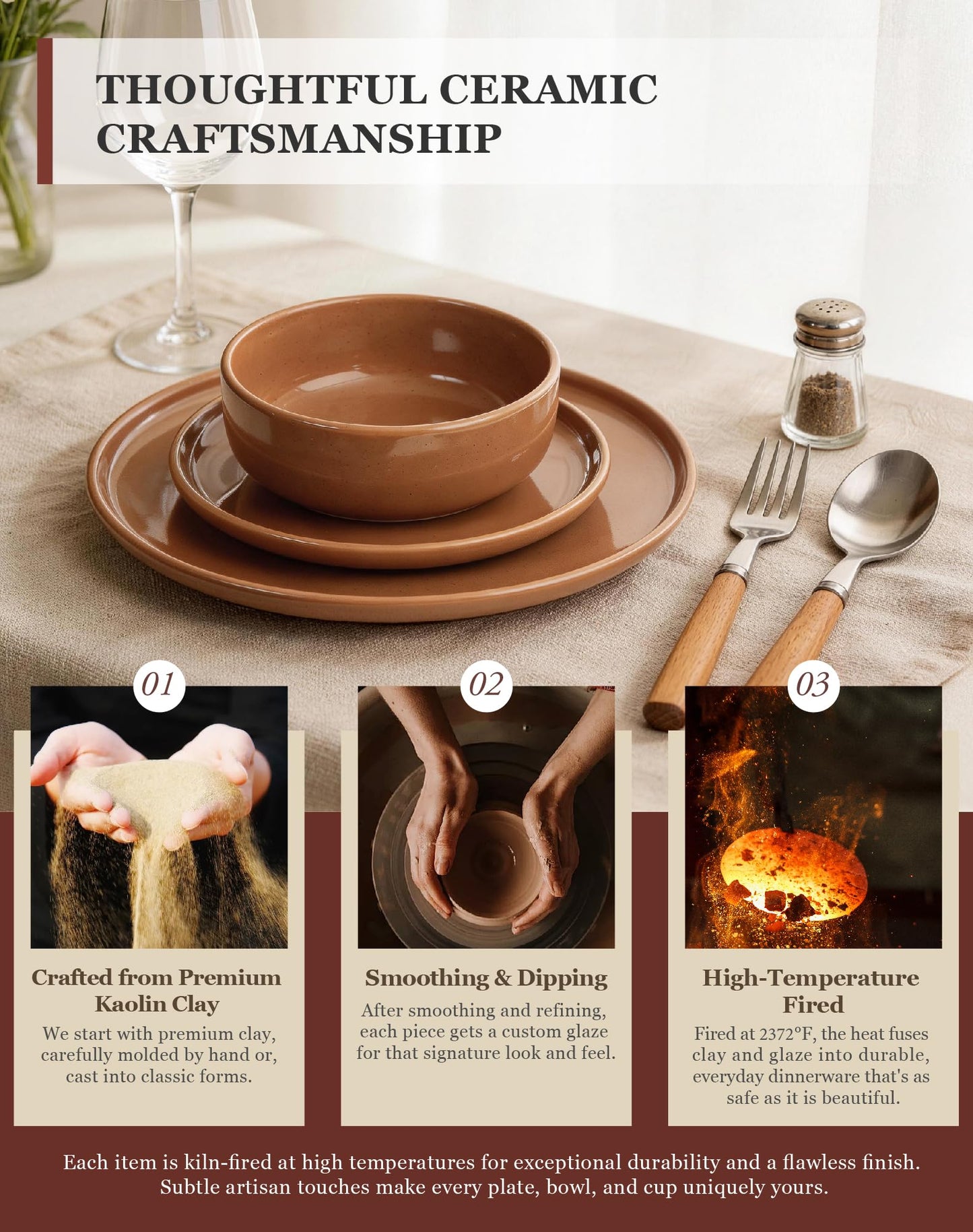 OTAGO 24-Piece Dinnerware Sets Partially Unglazed Base