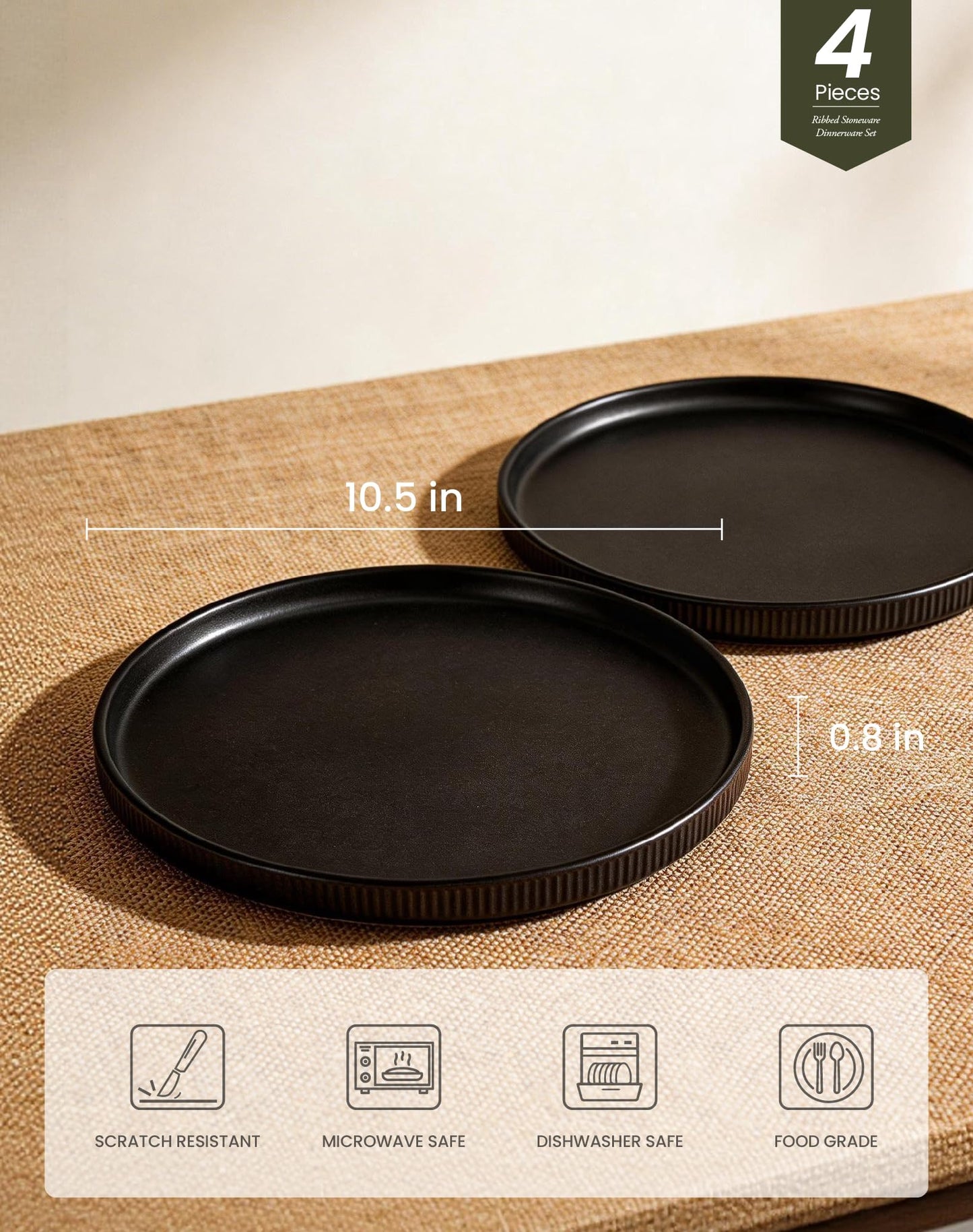 OTAGO Porcelain Large Plates Set Matte Reactive Black 4 PC and 6 PC