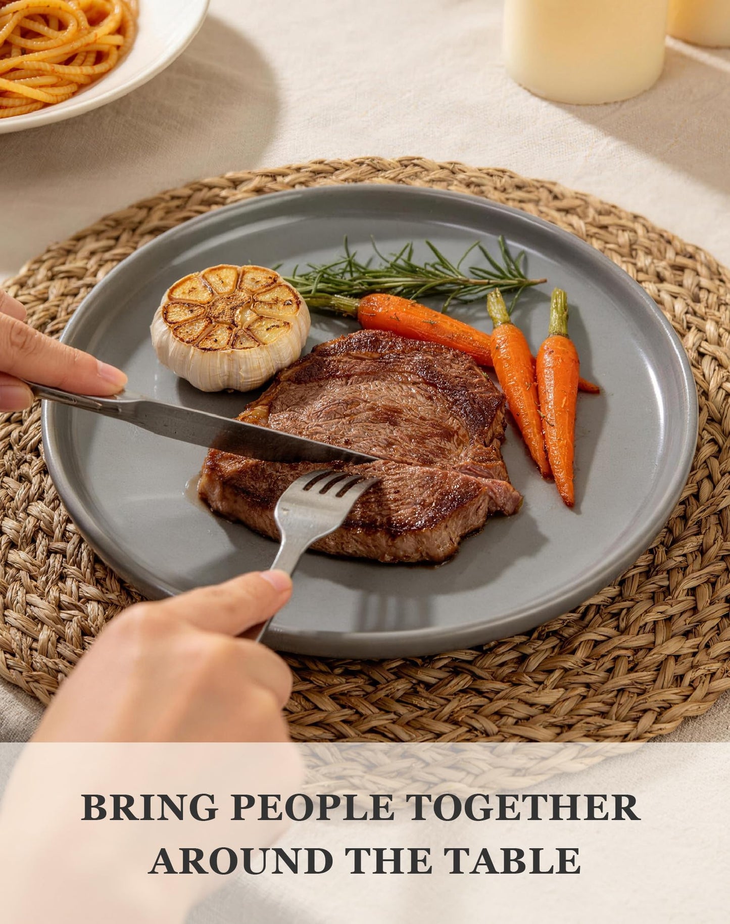 OTAGO 32-Piece Stoneware Dinnerware Set for 8 with Mugs, Plates and Bowls Sets Partially Unglazed Base, Scratch Resistant Ceramic Dish Set, Microwave & Dishwasher Safe for Kitchen Dinner Dining