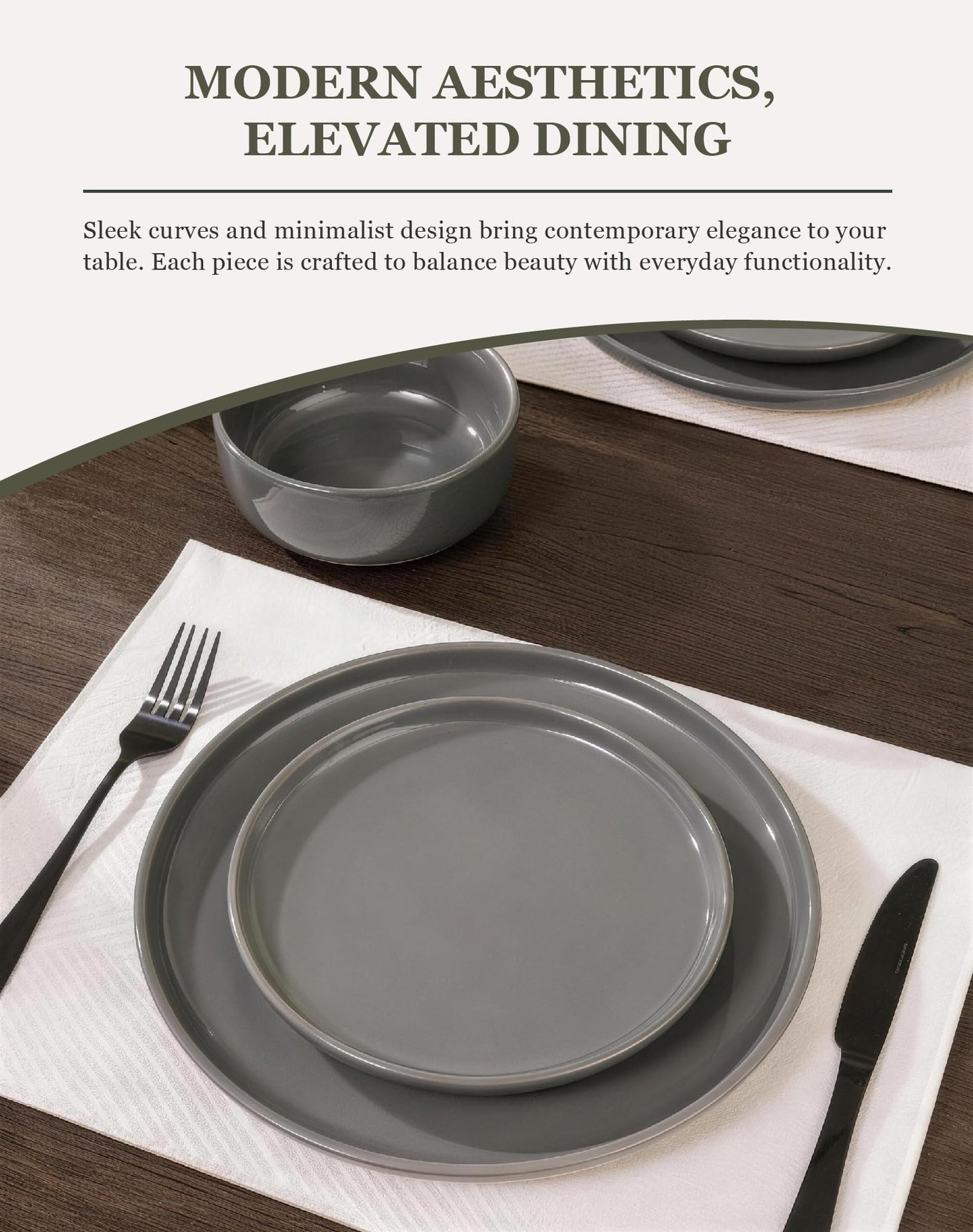 OTAGO 24-Piece Dinnerware Sets for 4, Ceramic Plates and Bowls Set with Partially Unglazed Base, Handcrafted Look, Stoneware Dishes Set for Kitchen, Dinner & Dining, Microwave & Dishwasher Safe