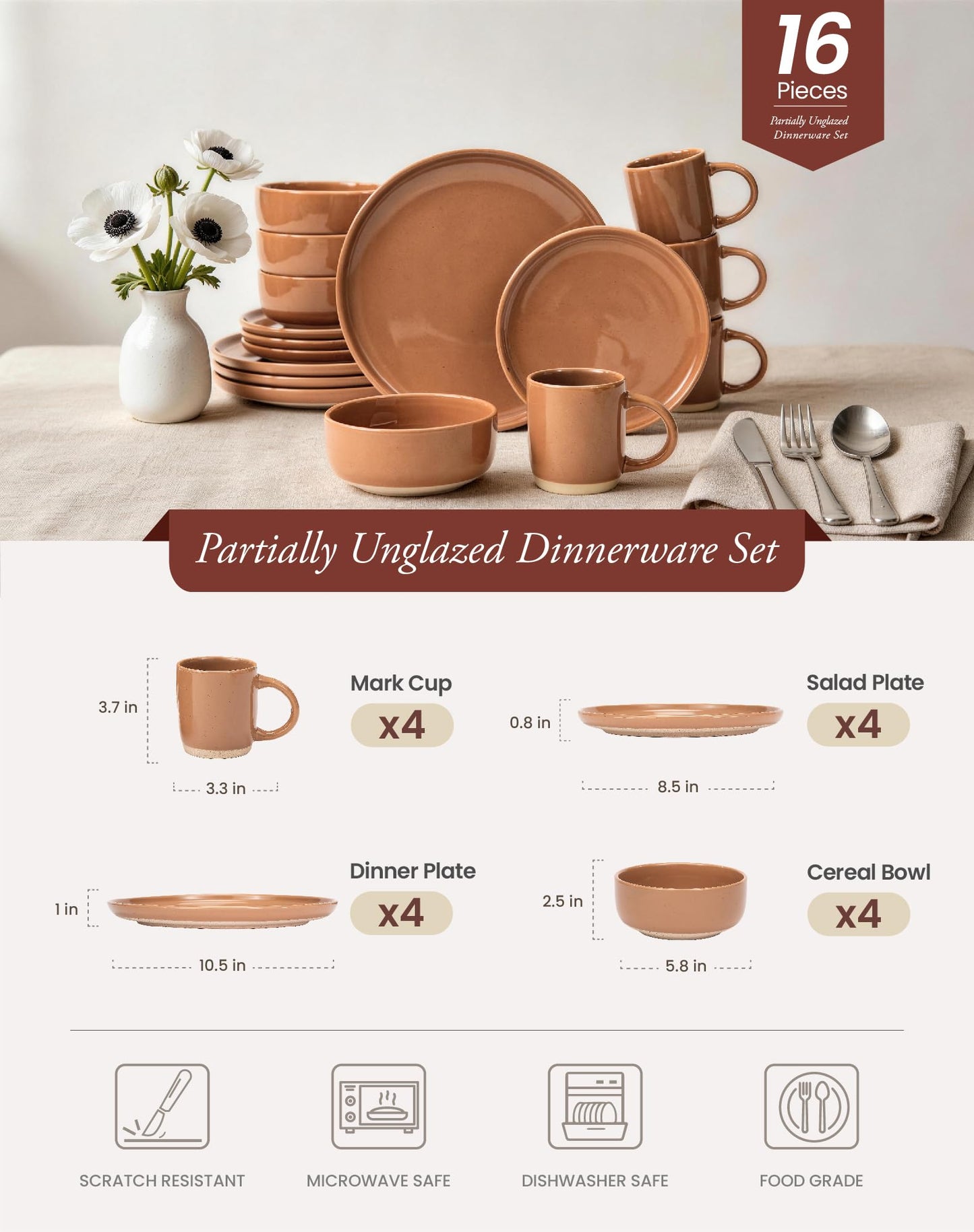 OTAGO 24-Piece Dinnerware Sets Partially Unglazed Base