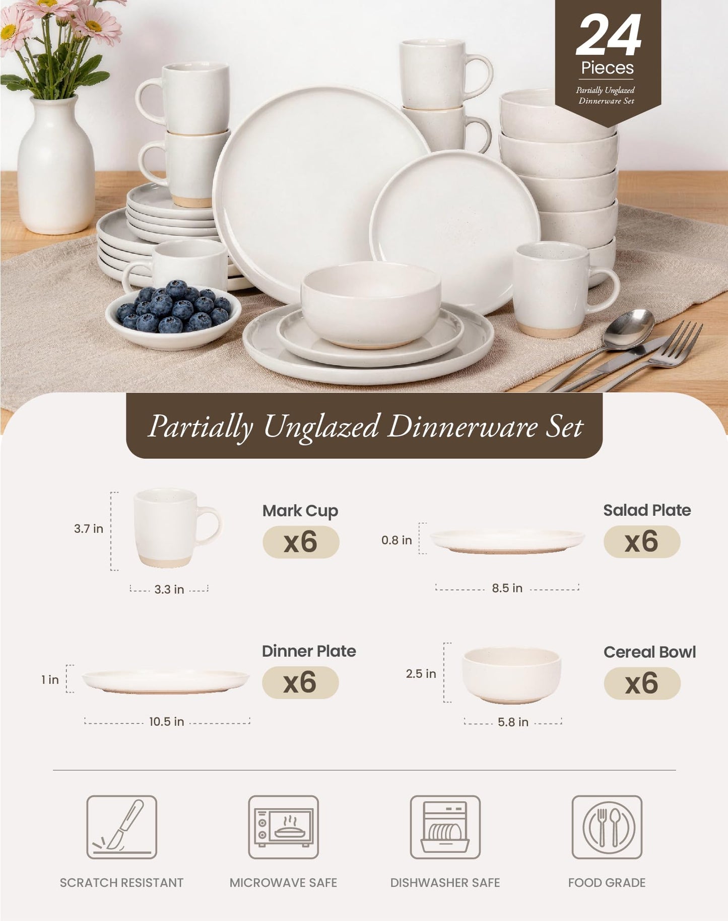 OTAGO 24-Piece Dinnerware Sets Partially Unglazed Base