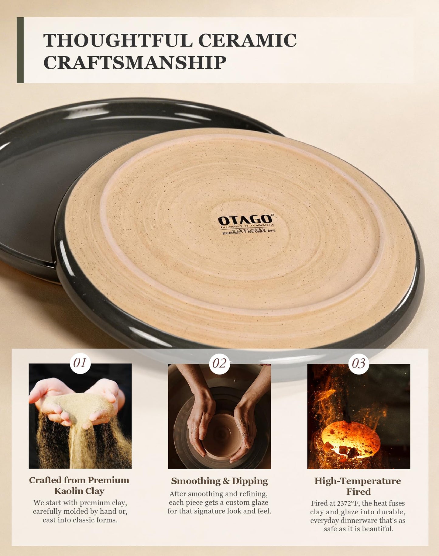 OTAGO Porcelain Medium Plates Set Partially Unglazed 4 PC and 6 PC