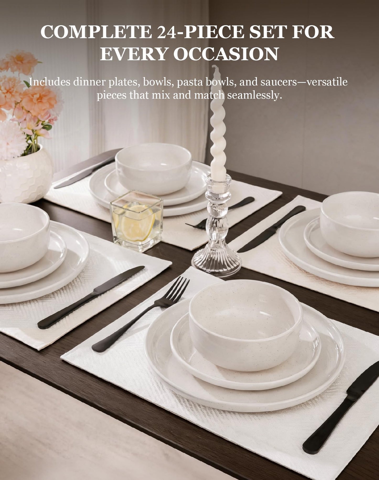 OTAGO 24-Piece Dinnerware Sets for 4, Ceramic Plates and Bowls Set with Partially Unglazed Base, Handcrafted Look, Stoneware Dishes Set for Kitchen, Dinner & Dining, Microwave & Dishwasher Safe