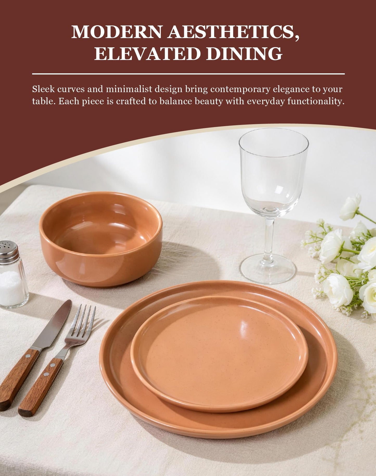 OTAGO 24-Piece Dinnerware Sets for 4, Ceramic Plates and Bowls Set with Partially Unglazed Base, Handcrafted Look, Stoneware Dishes Set for Kitchen, Dinner & Dining, Microwave & Dishwasher Safe